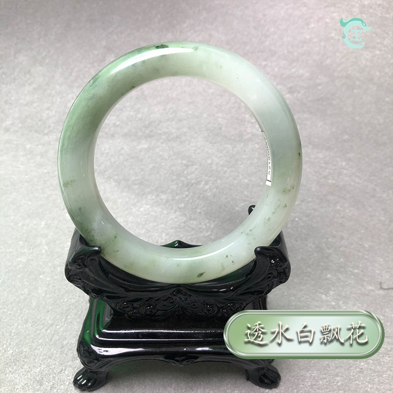 Natural Nanyang Dushan Jade Bangle – Pink Floral &amp; Ice White Jade Bracelet for Women and Children
