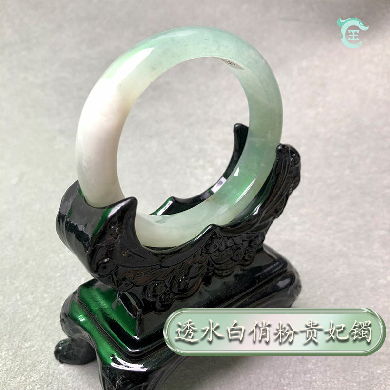 Natural Nanyang Dushan Jade Bangle – Pink Floral &amp; Ice White Jade Bracelet for Women and Children