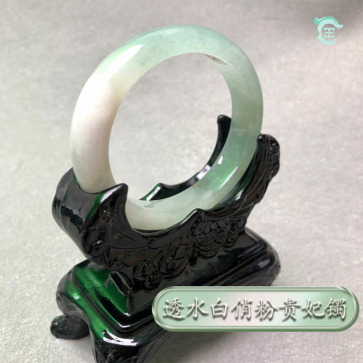Natural Nanyang Dushan Jade Bangle – Pink Floral &amp; Ice White Jade Bracelet for Women and Children