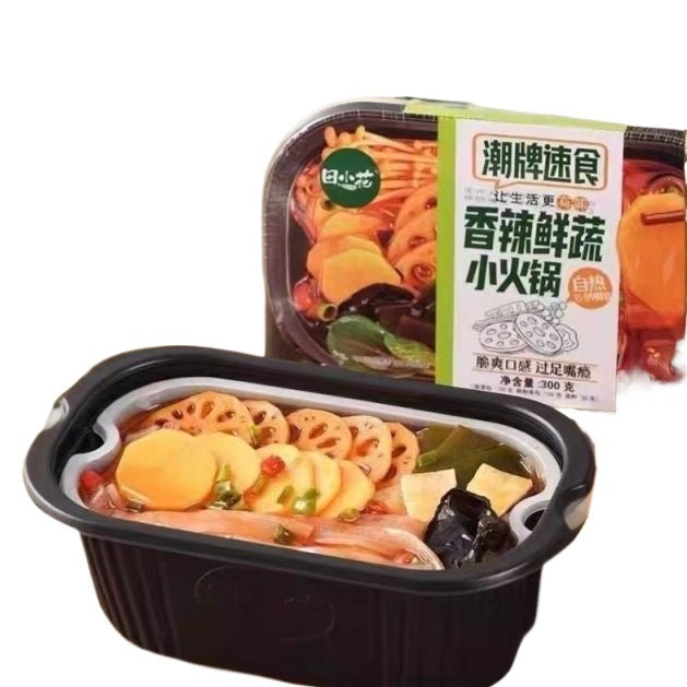 Tian Xiaohua Self-Heating Hot Pot with Spicy Blood Curd, Fresh Vegetables, and Wide Noodles - Convenient and Ready-to-Eat Mini Hot Pot for Dormitories and Factories (Wholesale)