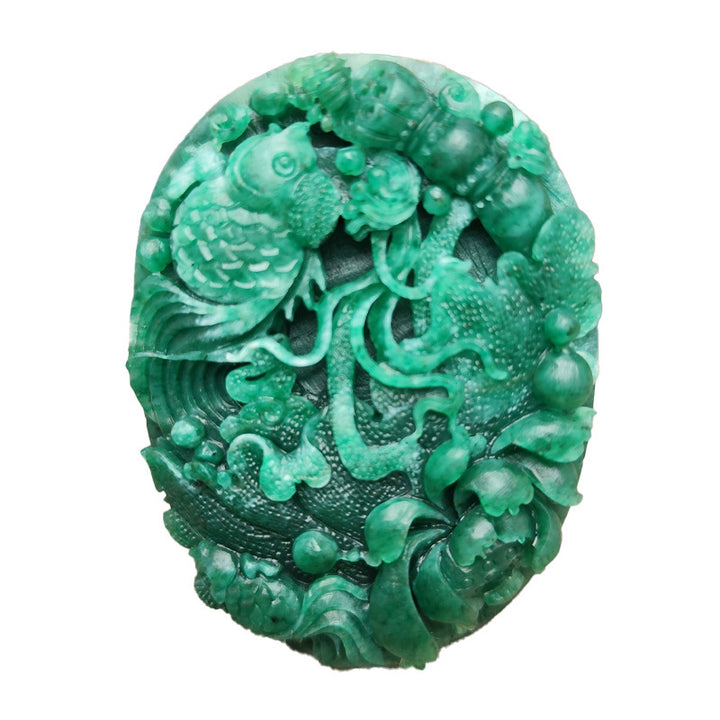 Natural Nanyang Dushan Jade “Year After Year of Abundance” Pendant – White &amp; Sky Blue Jade Sweater Chain Charm