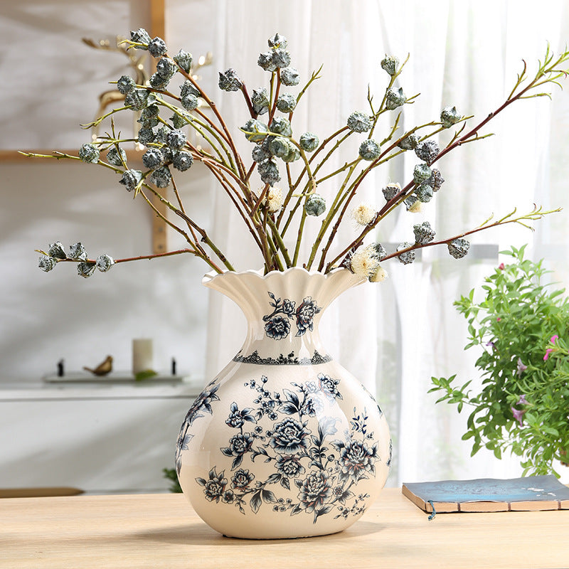 Creative New Chinese Ceramic Vase, Vintage Blue and White Porcelain Vase, Home Living Room Decoration, Flower Arrangement, Porcelain, American Ornaments