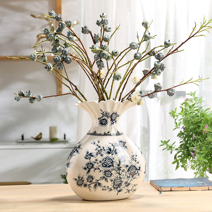 Creative New Chinese Ceramic Vase, Vintage Blue and White Porcelain Vase, Home Living Room Decoration, Flower Arrangement, Porcelain, American Ornaments