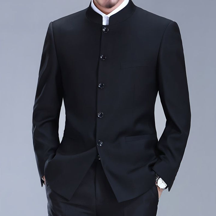 High-end Zhongshan suit for men, young wedding dress, fashionable brand, slim-fitting Chinese stand-up collar suit, Chinese style, Chinese Tang suit