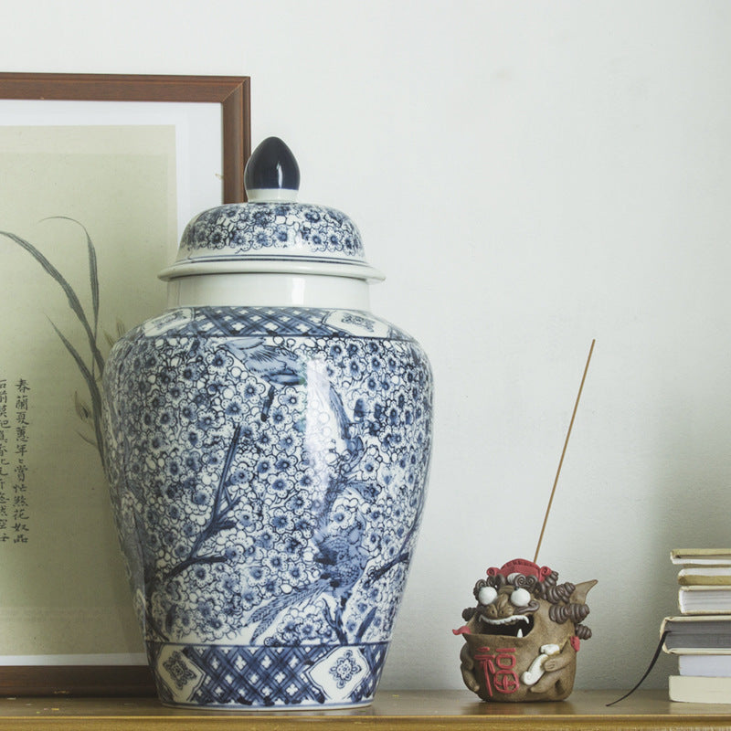 Jingdezhen ceramic vase, blue and white porcelain, Chinese peony, vintage porcelain, antique peony flower ware, living room flower arrangement ornaments