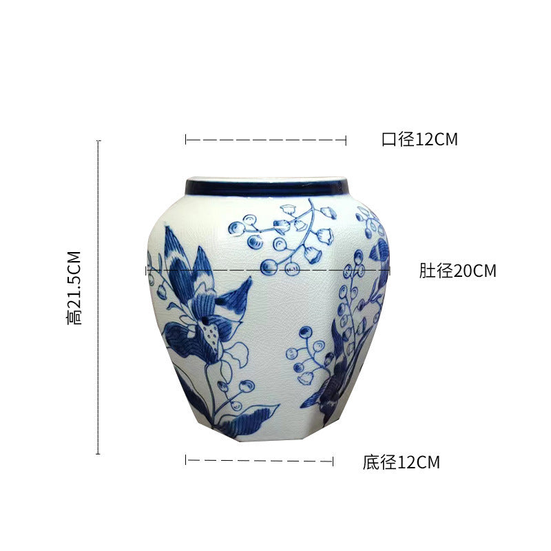 Jingdezhen ceramic vase, blue and white porcelain, Chinese peony, vintage porcelain, antique peony flower ware, living room flower arrangement ornaments