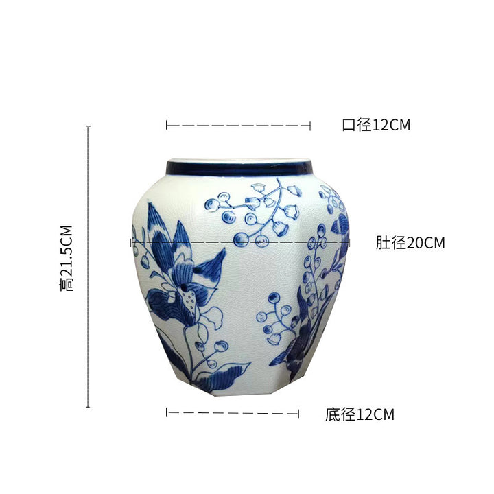 Jingdezhen ceramic vase, blue and white porcelain, Chinese peony, vintage porcelain, antique peony flower ware, living room flower arrangement ornaments