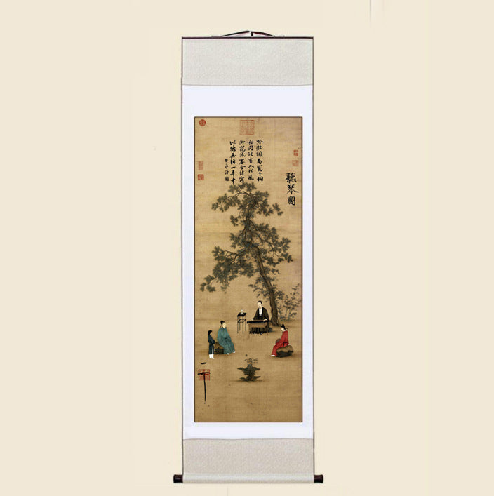 Song Huizong listening to the piano picture antique painting copy living room study porch decoration Chinese painting famous paintings hanging painting decoration