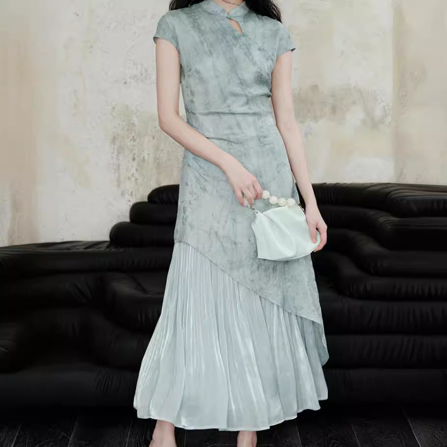 2025 new product temperament slim gentle and comfortable niche national style new Chinese style Tencel halo jacquard cheongsam dress