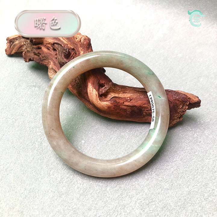 Natural Nanyang Dushan Jade Bangle – Pink Floral &amp; Ice White Jade Bracelet for Women and Children