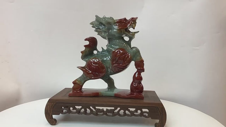 Jade Kirin Figurine - Feng Shui Talisman for Birth Year, 20cm High, Xiuyu Jade Stone, Good Luck Gift