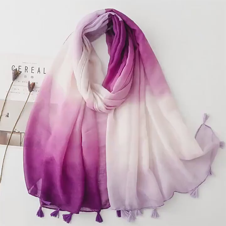 Chinese Style Gradient Scarf – Summer Travel Sunscreen Silk Shawl